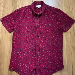 The Rail Mens Rayon Shirt Medium Burgundy Abstract Print Short Sleeve Button Up